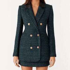 Generation Love Abby Tweed Blazer Green Black Double Breasted S